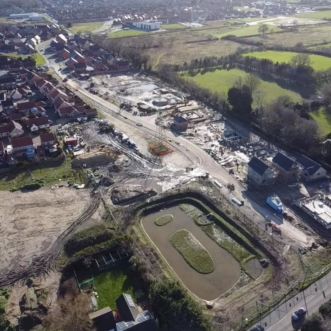 Aerial drone view of the full Woods Meadow development site